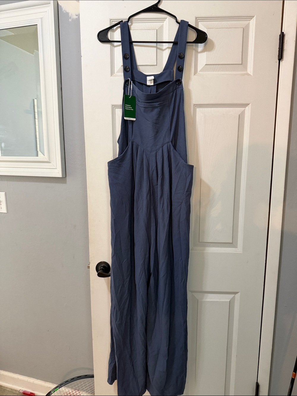 HALARA Slate Blue Wide-Leg Jumpsuit with Buttoned Adjustable Straps